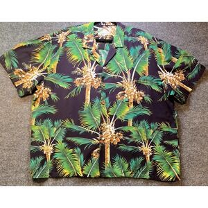 Paradise Found Hawaiian Shirt Mens 2XL Palm Tree‎ Button Up Rayon Aloha Tropical